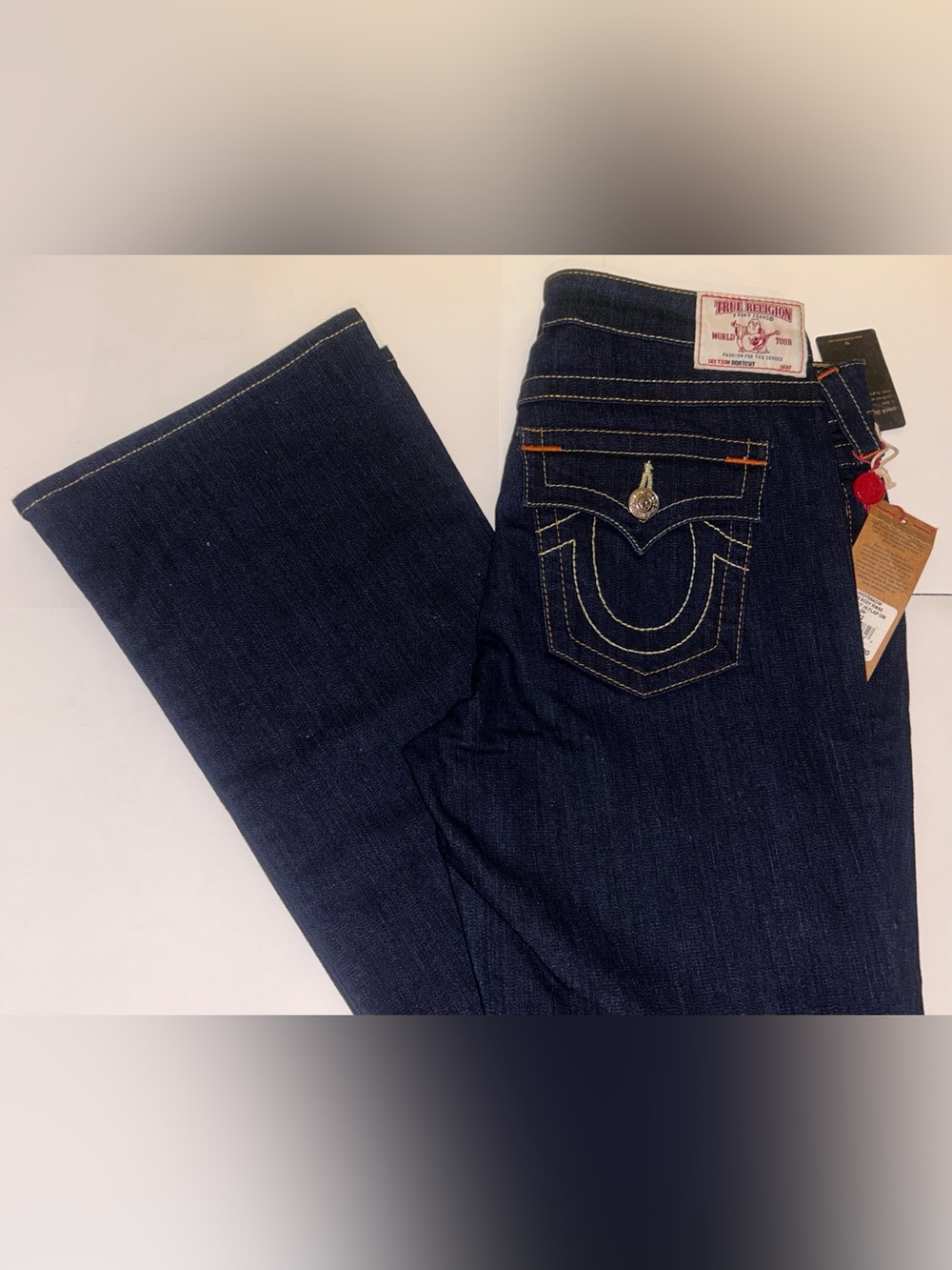 True Religion Women's Dark Indigo Bootcut Jeans with Signature Stitch